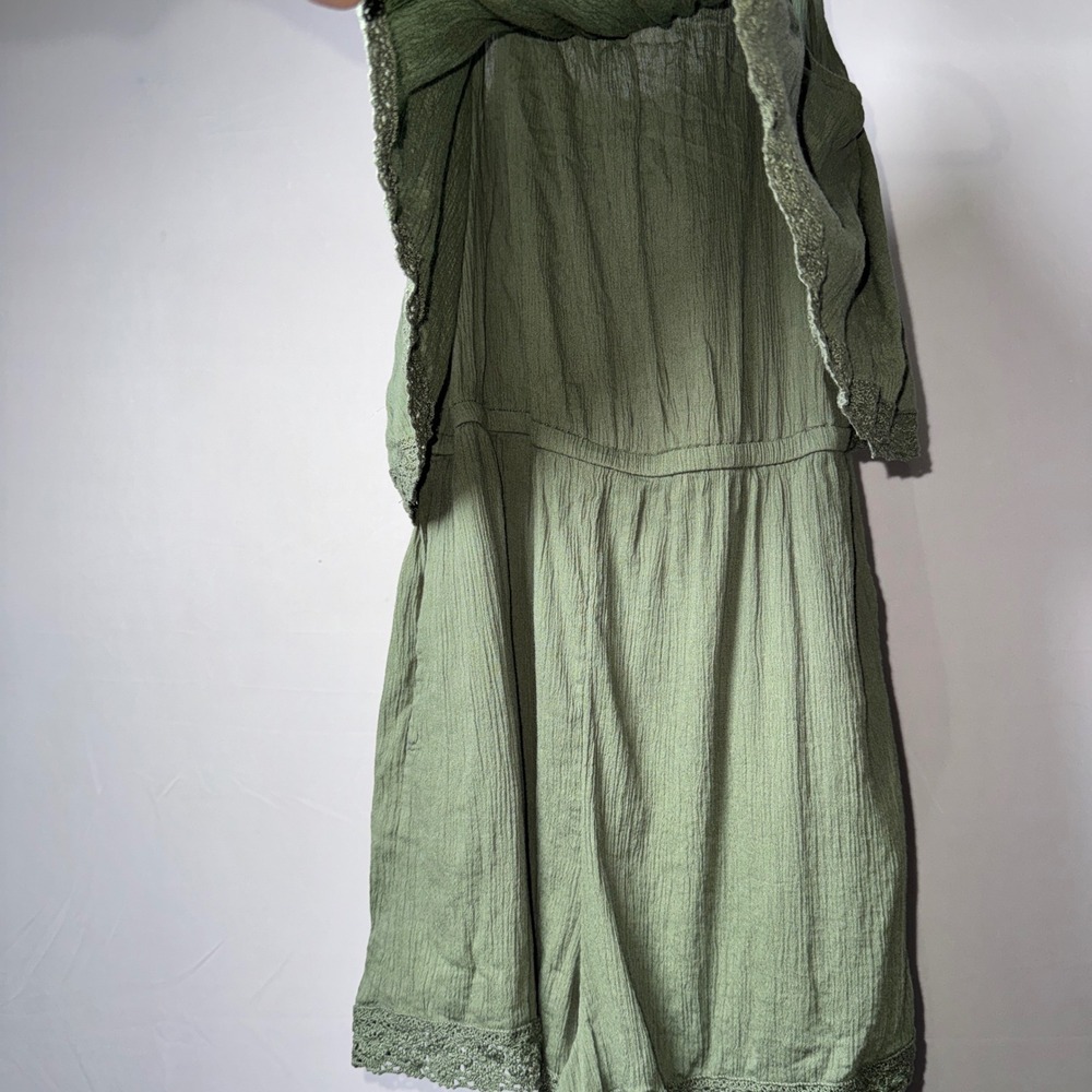 Aerie Olive Green Popover Romper Crochet Lace Trim Tie Straps Medium - Picture 5 of 12